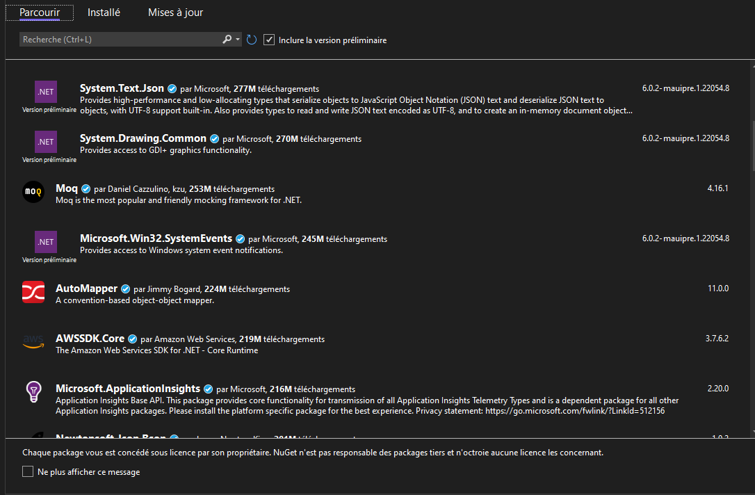 A NuGet view